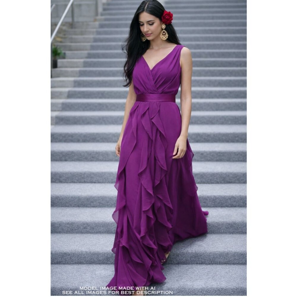 Vera Wang Gown 2 Crepe Ruffles Backless Empire Waist Wedding Prom Cocktail